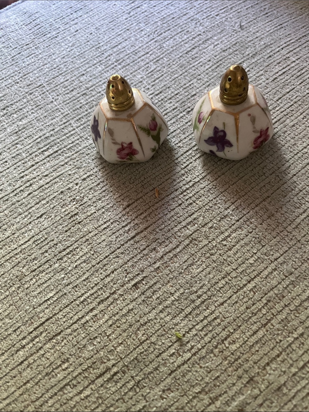 Vintage Floral Porcelain Salt and Pepper Shakers - Gold Trim